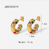 Stainless Steel C Shape Ear Studs Plated Zircon Earrings
