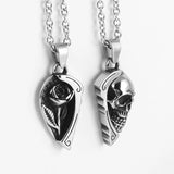 Heart Flowers&Skull Couple Pendant Necklace Gothic Punk Men Women Valentines
