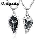 Heart Flowers&Skull Couple Pendant Necklace Gothic Punk Men Women Valentines