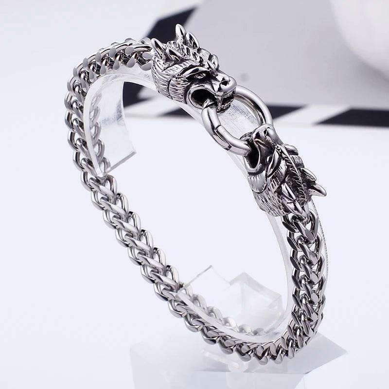 High Chain Stainless Steel Dragon Bracelet Men 6mm 8.66''
