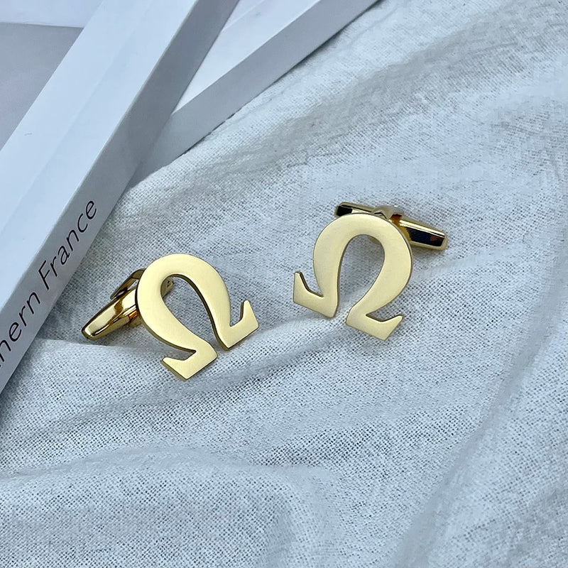 Stainless Steel Greek Letters Cufflinks Men's French Shirt Cuff Links