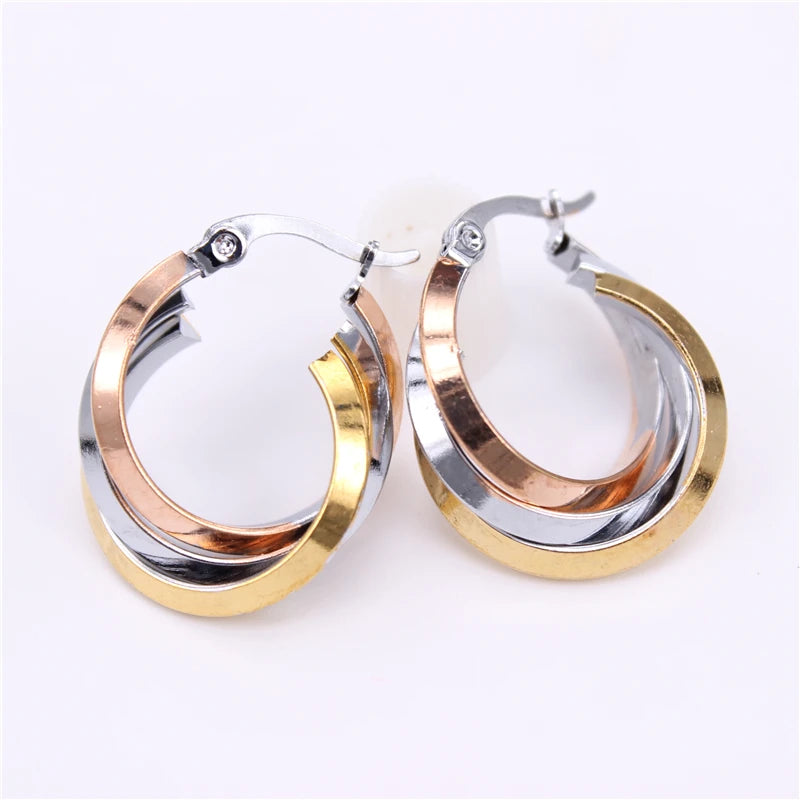Stainless Steel Hoop Earrings 3 Colors Twisted Wire LH867