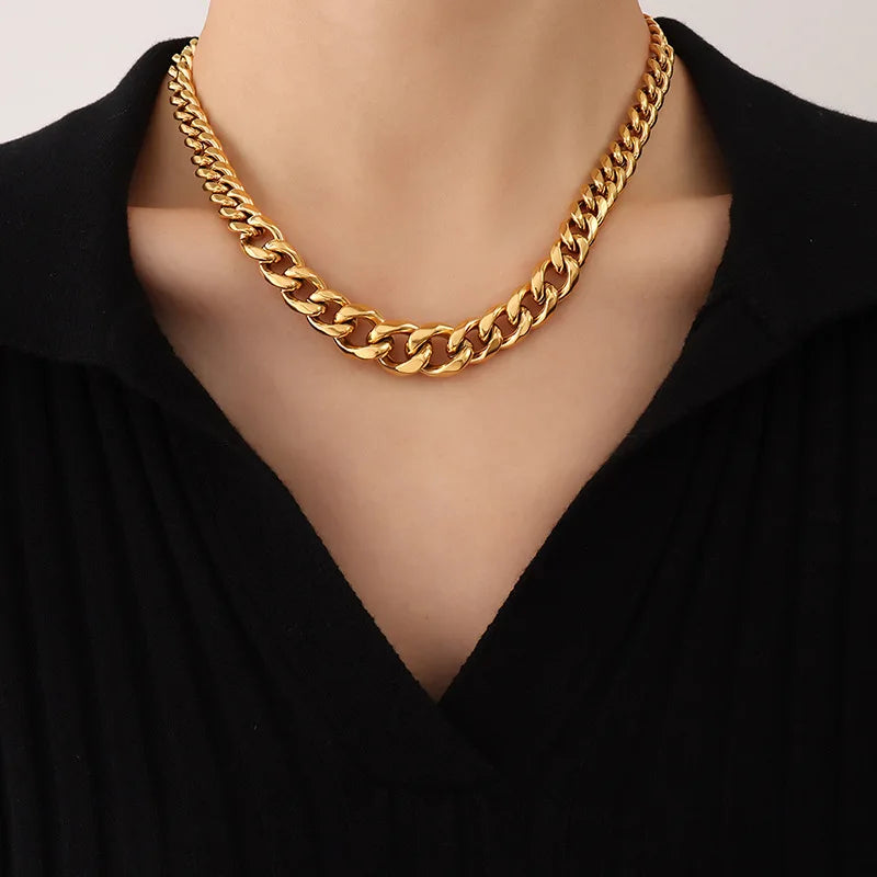 Stainless Steel Cuban Chain Necklace Hip-hop Unisex Jewelry