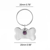 Dog Bone Key Chain with Birth Stones - Stainless Steel - 12 Colors