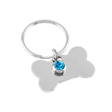 Dog Bone Key Chain with Birth Stones - Stainless Steel - 12 Colors