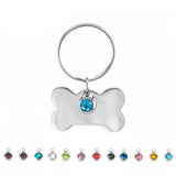 Dog Bone Key Chain with Birth Stones - Stainless Steel - 12 Colors