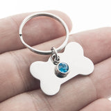 Dog Bone Key Chain with Birth Stones - Stainless Steel - 12 Colors