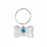 Dog Bone Key Chain with Birth Stones - Stainless Steel - 12 Colors