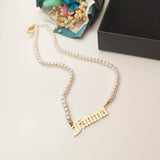 Stainless Steel Pearl Pendant Letters Necklace