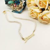 Stainless Steel Pearl Pendant Letters Necklace