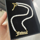 Stainless Steel Pearl Pendant Letters Necklace