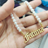 Stainless Steel Pearl Pendant Letters Necklace