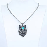 Men's Stainless Steel Wolf Head Pendant Necklace, 55mm Length