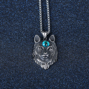 Men's Stainless Steel Wolf Head Pendant Necklace, 55mm Length