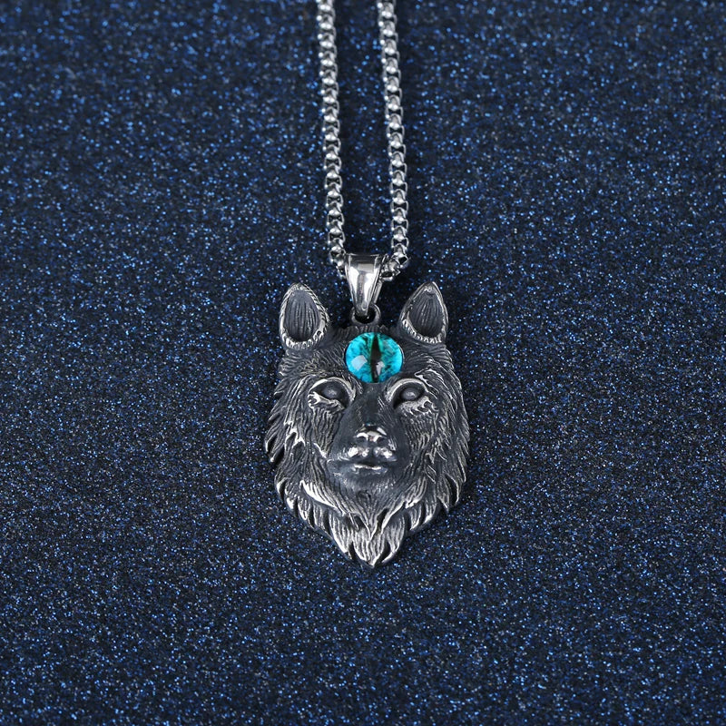 Men's Stainless Steel Wolf Head Pendant Necklace, 55mm Length