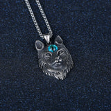 Men's Stainless Steel Wolf Head Pendant Necklace, 55mm Length
