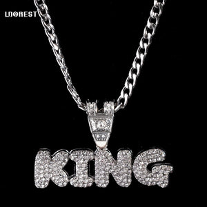 Stainless Steel Zircon Chain Necklace Iced Letter KING Pendant