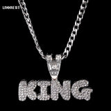 Stainless Steel Zircon Chain Necklace Iced Letter KING Pendant