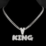 Stainless Steel Zircon Chain Necklace Iced Letter KING Pendant