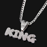 Stainless Steel Zircon Chain Necklace Iced Letter KING Pendant