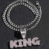 Stainless Steel Zircon Chain Necklace Iced Letter KING Pendant