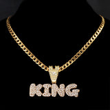 Stainless Steel Zircon Chain Necklace Iced Letter KING Pendant