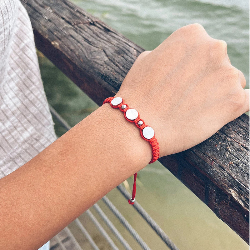 Personalized Stainless Steel Disc Bracelet with Red Rope, Couple Jewel