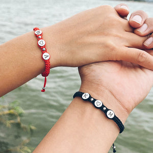 Personalized Stainless Steel Disc Bracelet with Red Rope, Couple Jewel