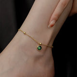 Green Zircon Pendant Stainless Steel Anklet Chain