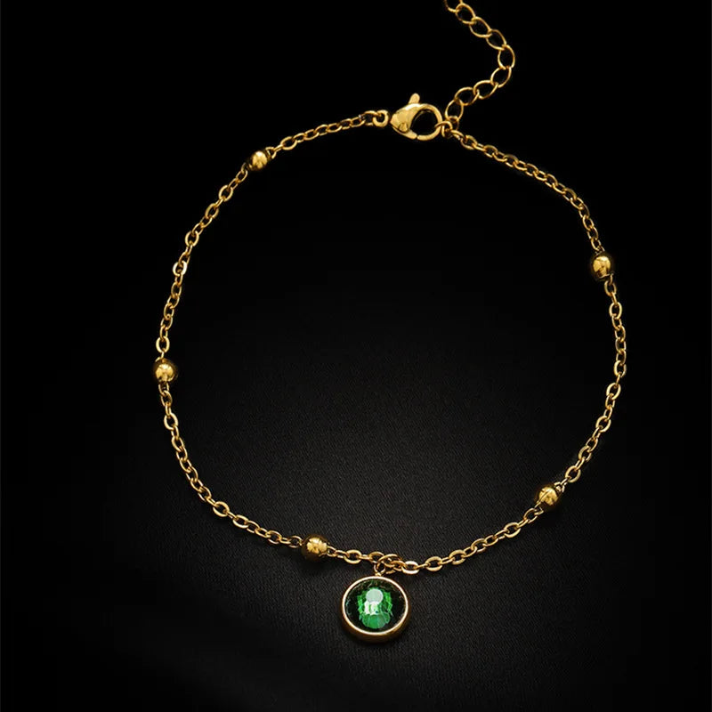 Green Zircon Pendant Stainless Steel Anklet Chain