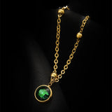 Green Zircon Pendant Stainless Steel Anklet Chain