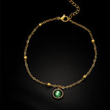 Green Zircon Pendant Stainless Steel Anklet Chain