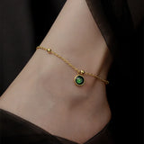 Green Zircon Pendant Stainless Steel Anklet Chain