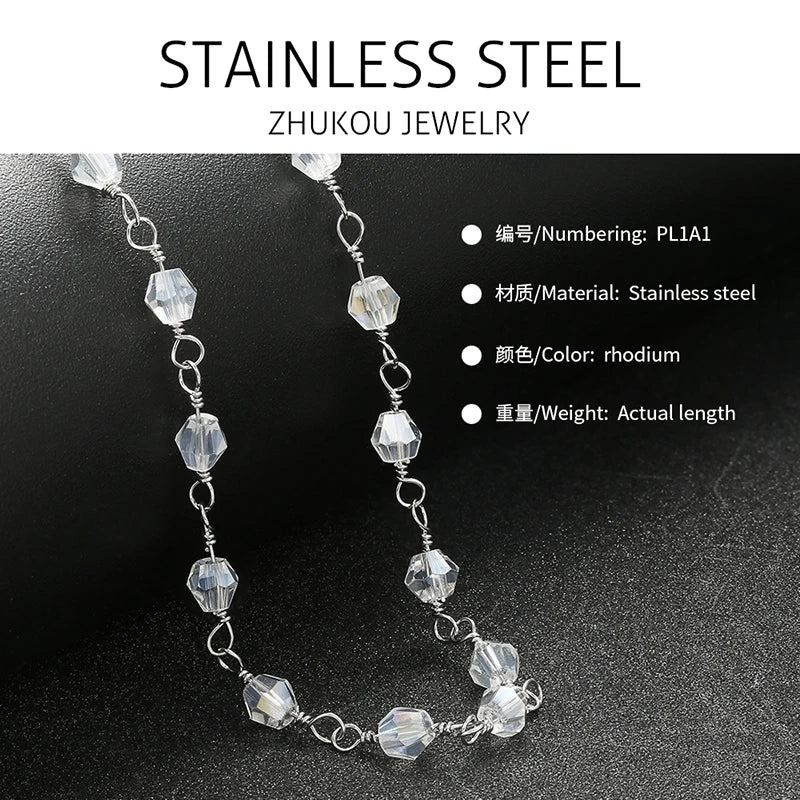 Stainless Steel Glass Beads Chain Faceted Necklace Chains