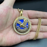 Vintage Stainless Steel Eagle Pendant with Blackened Glue Lettering
