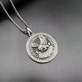Vintage Stainless Steel Eagle Pendant with Blackened Glue Lettering