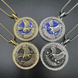 Vintage Stainless Steel Eagle Pendant with Blackened Glue Lettering