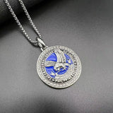 Vintage Stainless Steel Eagle Pendant with Blackened Glue Lettering