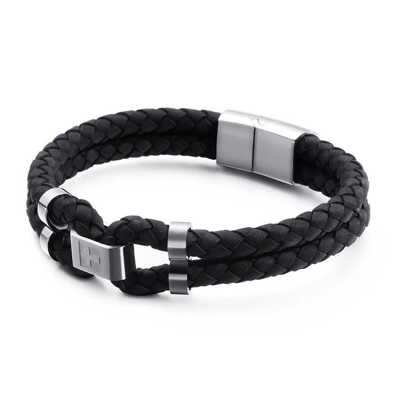 Stainless Steel Multi-layer Cross Leather Bracelet Men's Bracelet