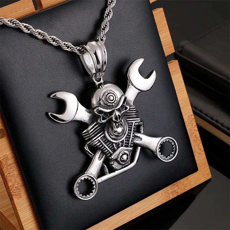 Men's Stainless Steel Wrench Pendant Skull Accessory