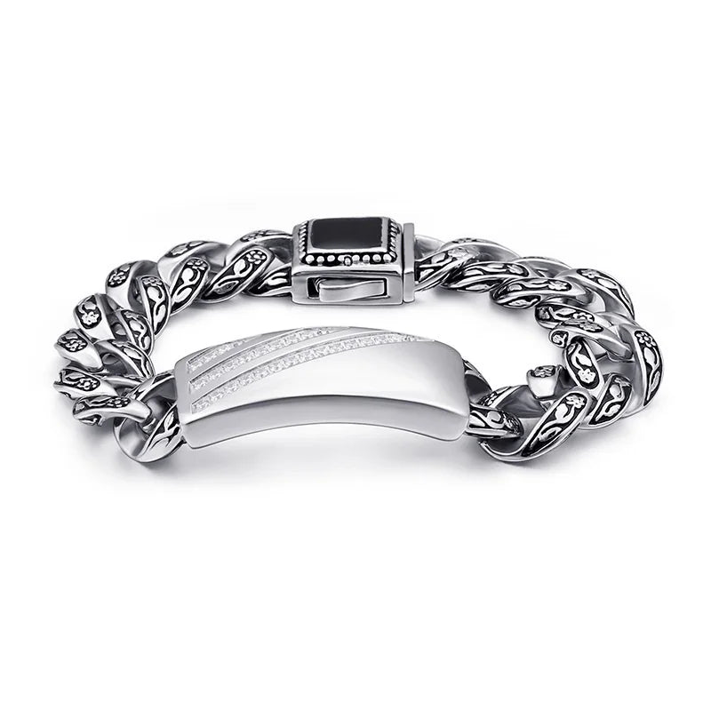 Men's Retro Stainless Steel Bracelet with Rose Pattern