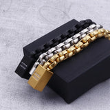 Men's Titanium Steel Bracelet with Square Pearl Chain
