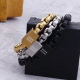 Men's Titanium Steel Bracelet with Square Pearl Chain