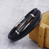 Men's Titanium Steel Bracelet, Leather Band