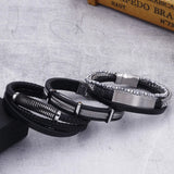 Men's Titanium Steel Bracelet Leather Band Stylish Design