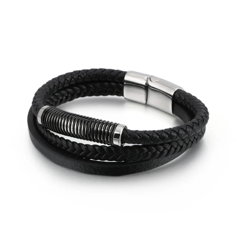 Men's Titanium Steel Bracelet Leather Band Stylish Design