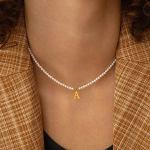 Stainless Steel Initial Pendant Necklace with Simulated Pearls