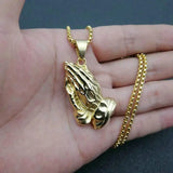 Stainless Steel Men's Bergamot Pendant Buddhist Buddha Hand Prayer Pendant