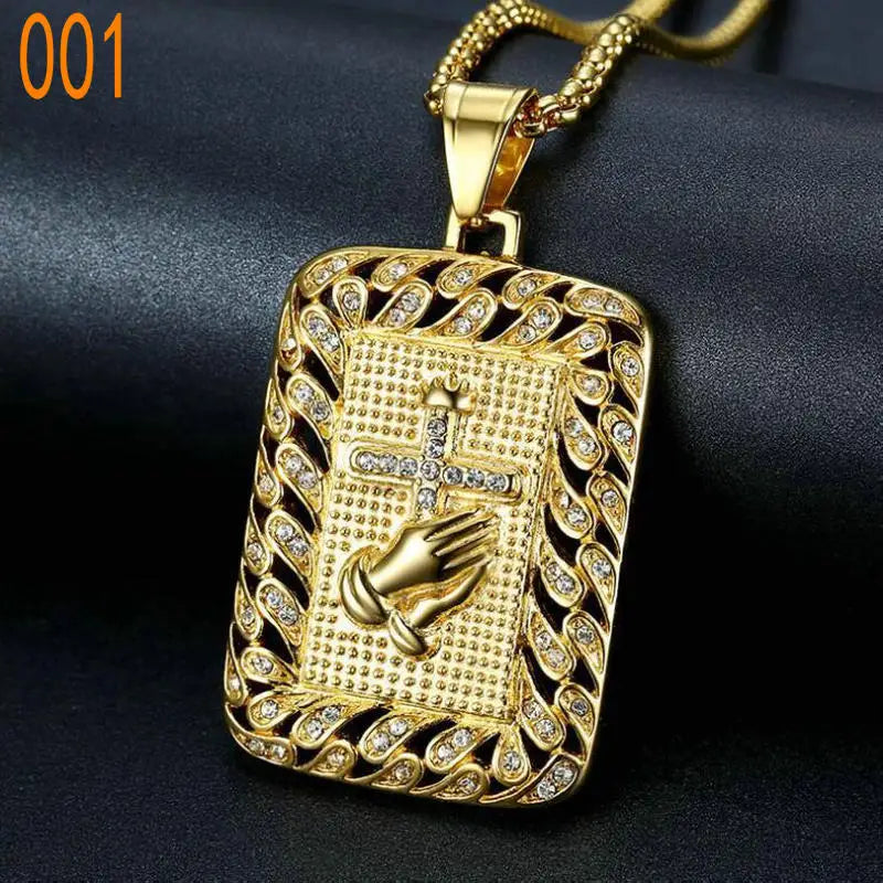 Stainless Steel Men's Bergamot Pendant Buddhist Buddha Hand Prayer Pendant