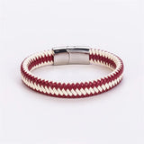 Stainless Steel Men's Leather Woven Bracelet